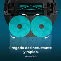 Cecotec Conga X50 robot friegasuelos in black, featuring laser navigation and 240 min battery life.