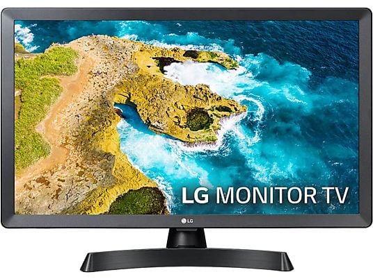 LG 24TQ510S-PZ 24" LED Smart TV in black, featuring HD resolution and DVB-T2 tuner.