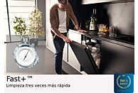 Beko BDFN26640XC dishwasher in stainless steel, showcasing 16 service settings and 6 wash programs, 59.8 cm size.