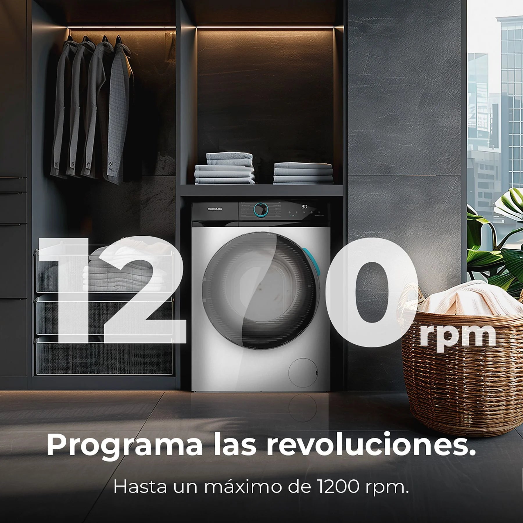 Cecotec Bolero DressCode 8110 Inverter front load washing machine with modern design and control panel visible.