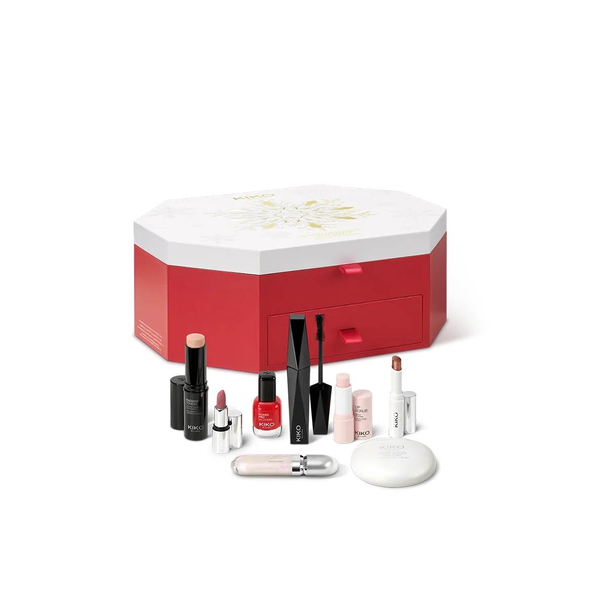 Calendario de Adviento KIKO MILANO Snow-Kissed Holiday con 24 sorpresas de maquillaje, skincare y accesorios.