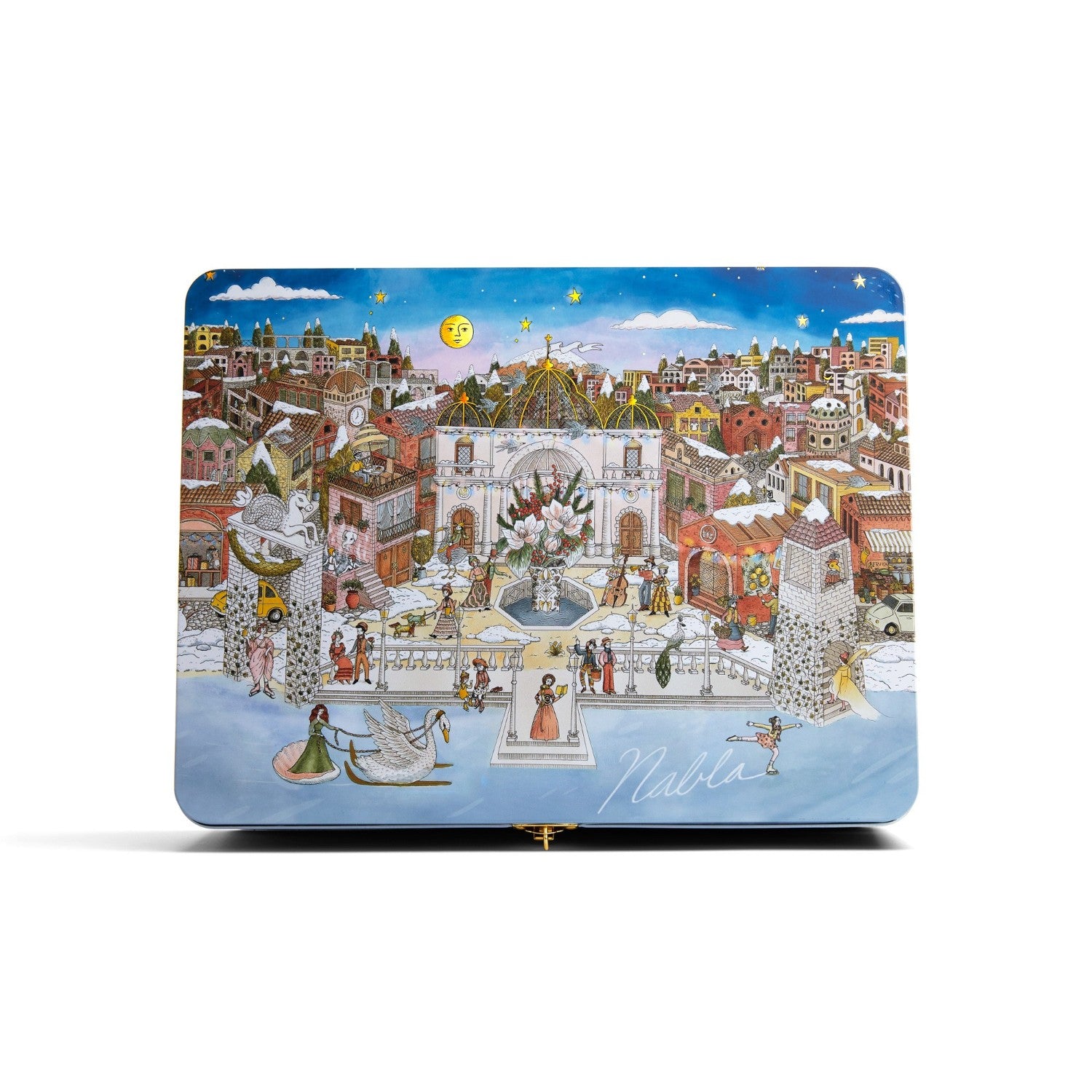 Calendario de Adviento NABLA 2025 con 15 sorpresas full size y estuche metálico coleccionable, mostrando los productos.