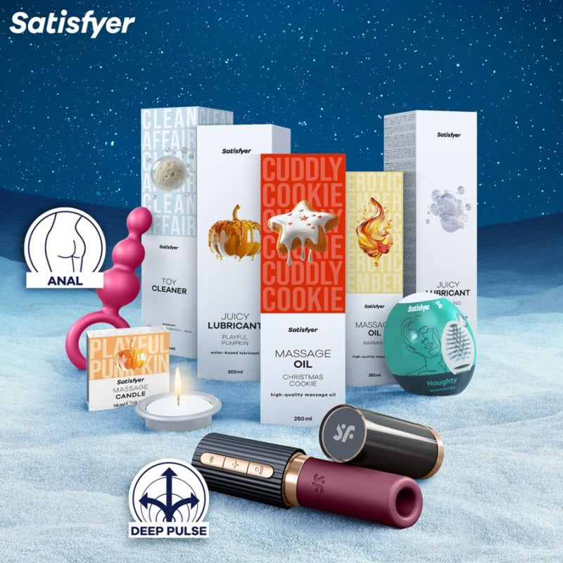 Calendario de Adviento Satisfyer Premium 2025 con 24 sorpresas sensuales y juguetes de BDSM y lencería.