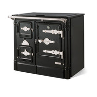 Cocina de leña HERGOM L-07/90 CH SE de hierro fundido con diseño moderno y doble combustión, ideal para cocina rústica.