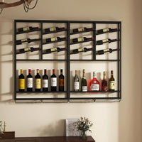 Estante industrial de pared para vino, botellero metálico negro, capacidad para 6 botellas, con 2 estantes.