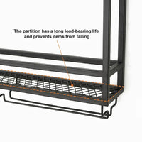 Estante industrial de pared negro para vino, con capacidad para 6 botellas y 2 estantes, ideal para decoración.