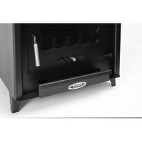 Estufa de leña Etna con horno superior y puertas de cristal vitrocerámico, elegante diseño para calentar espacios.