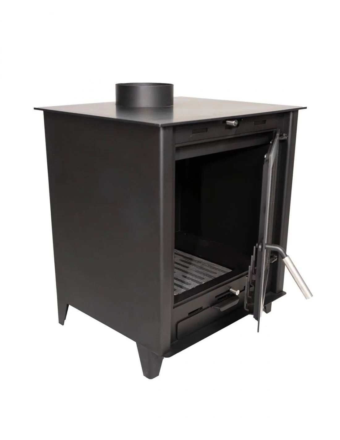 Estufa de leña Prensa Stove RALPH FR500 insertable, 8.8 kW, diseño moderno y eficiente, vista frontal en ambiente acogedor.