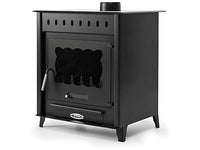 Estufa de leña Prensa Stove TEIDE de 12,6 kW en acero, diseñada para calentar espacios de hasta 220 m³.