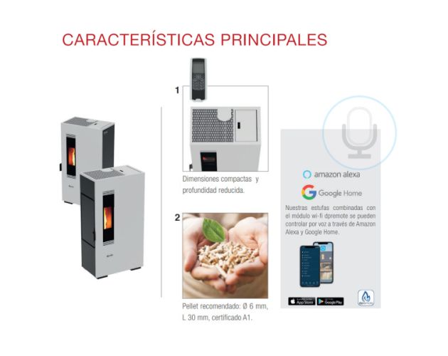 Estufa de pellets blanca compacta de 5 kW de la marca Stove Canadian, ideal para calefacción eficiente.