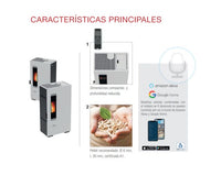 Estufa de pellets blanca compacta de 5 kW de la marca Stove Canadian, ideal para calefacción eficiente.