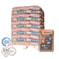 Palet de Pellet CYL featuring 25 bags of 15 kg pellets with DIN Plus certification and low ash content.