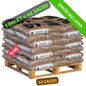 Palet de Pellet PIÑONERO with 42 bags of 15 kg, certified DIN ENplus A1 and PEFC, stacked for easy storage.