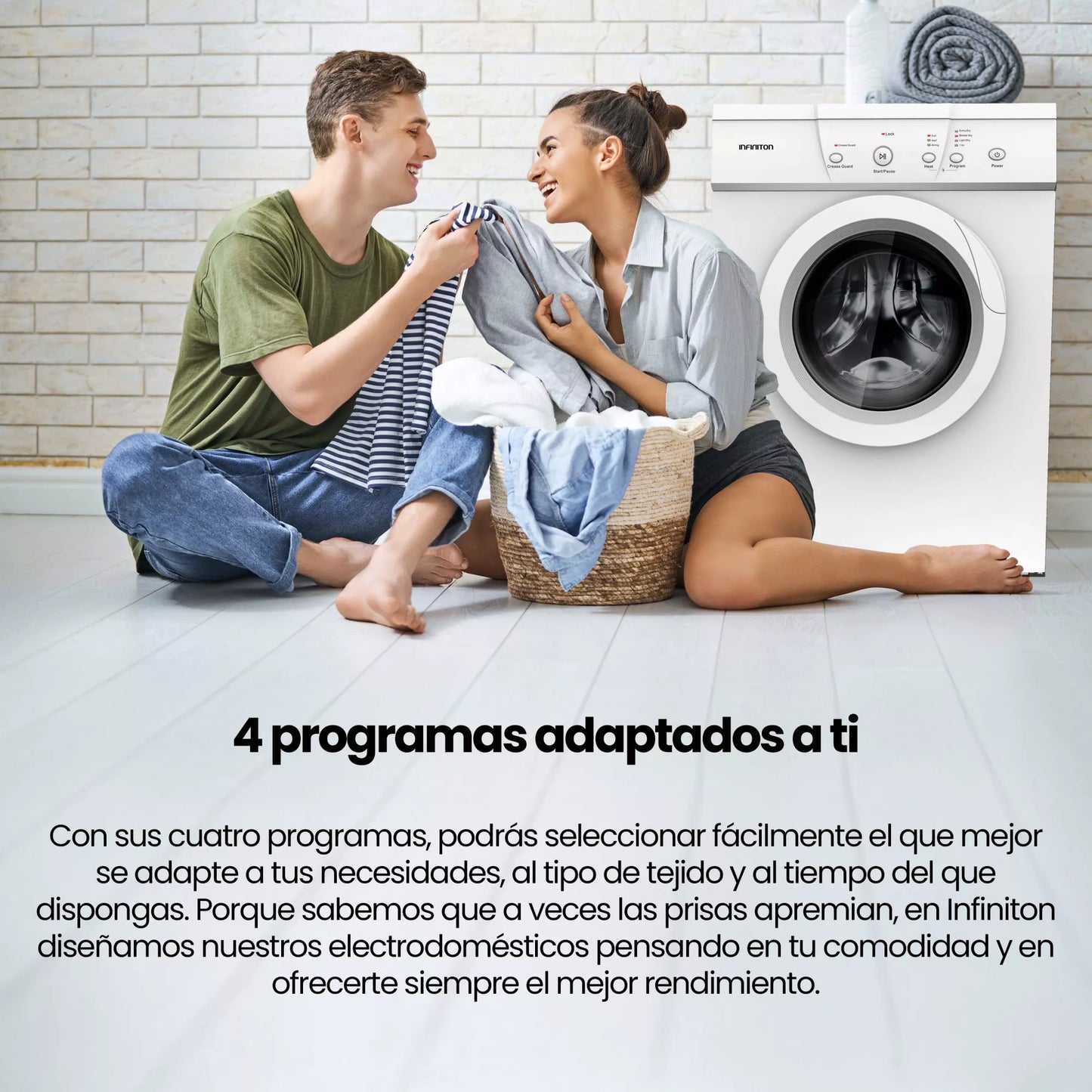 Secadora de evacuación Infiniton SD-7AV de 7kg, mostrando su diseño moderno y controles intuitivos en un fondo neutro.